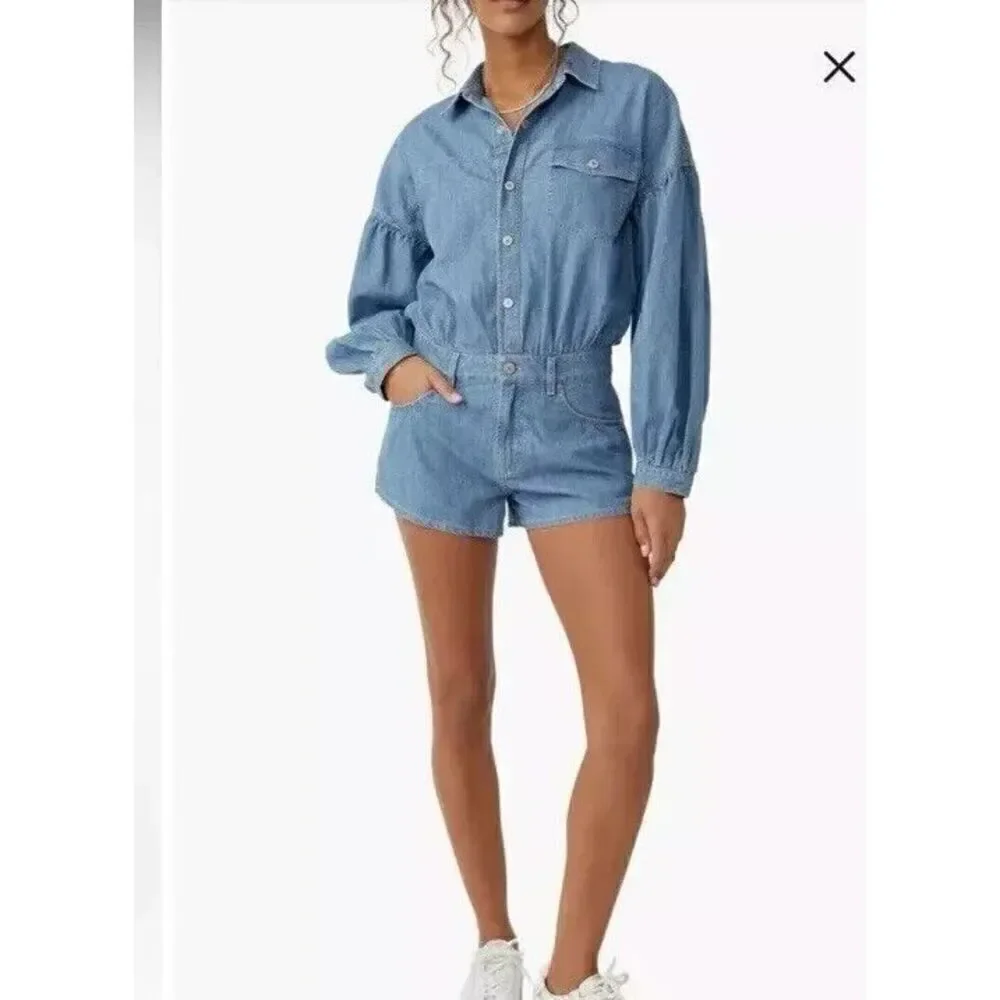 New Free People womens Zodiac Chambray One Piece romper size Large
